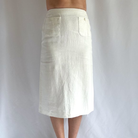 Vintage Max Mara Linen Midi Skirt in Cream - Picture 1 of 5